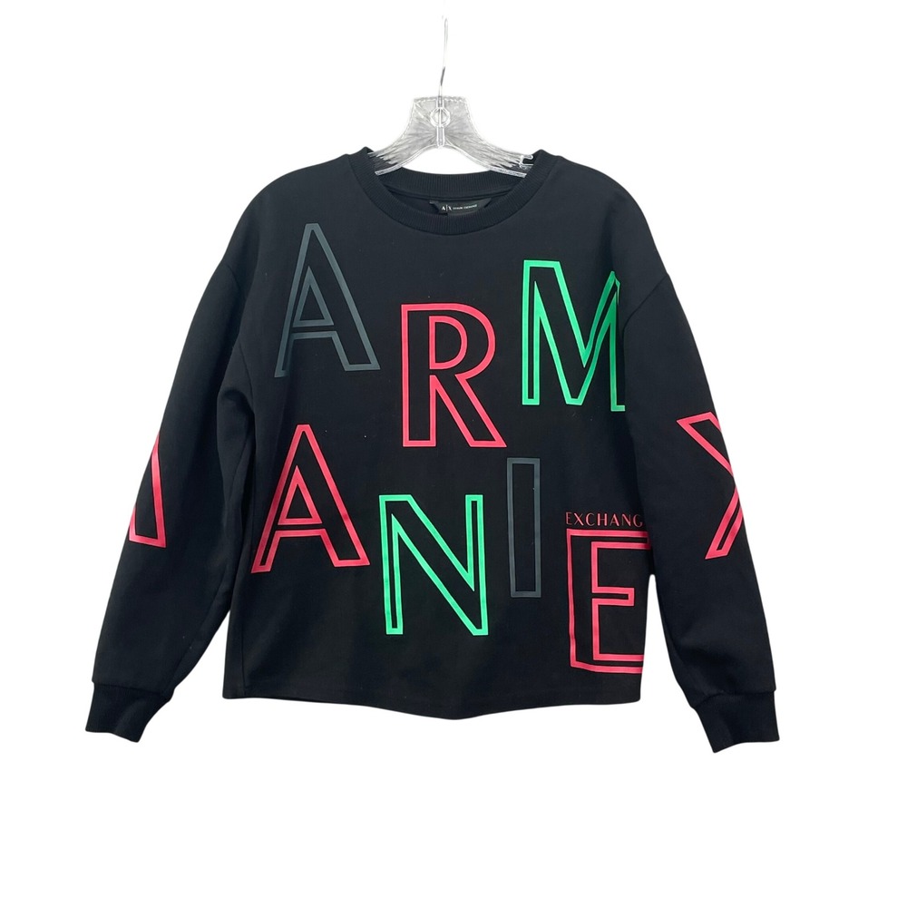 Armani Exchange Sweatshirt Women XS Black Academia Boxy Oversized Pullover